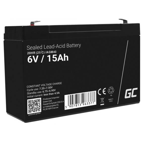 Obrázok pre Green Cell AGM40 baterie do UPS Olověná (VRLA) 6 V 15 Ah