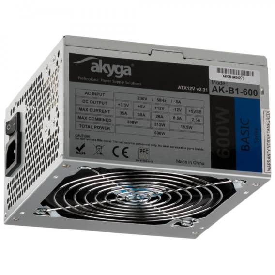 Obrázok pre Akyga AK-B1-600 napájecí zdroj 600 W 20+4 pin ATX ATX Šedá