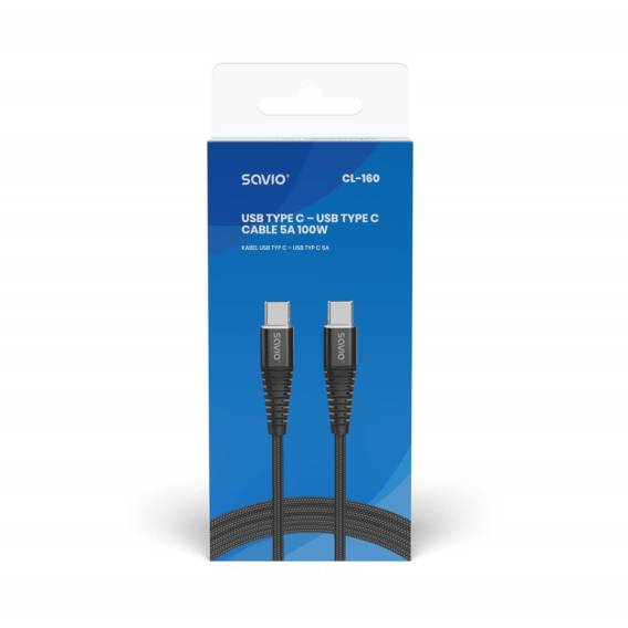 Obrázok pre Savio CL-160 USB kabel 2 m USB 2.0 USB C - USB C Černá