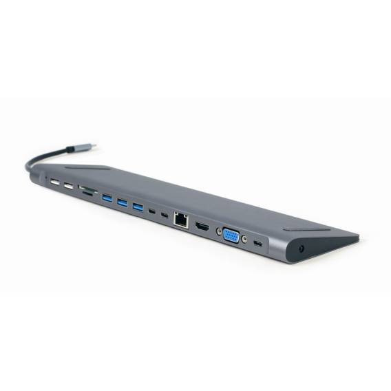 Obrázok pre Gembird A-CM-COMBO9-01 USB Type-C 9-v-1 multiportový adaptér (USB hub + HDMI + VGA + PD + čtečka karet + LAN + 3,5 mm audio), vesmírně šedá