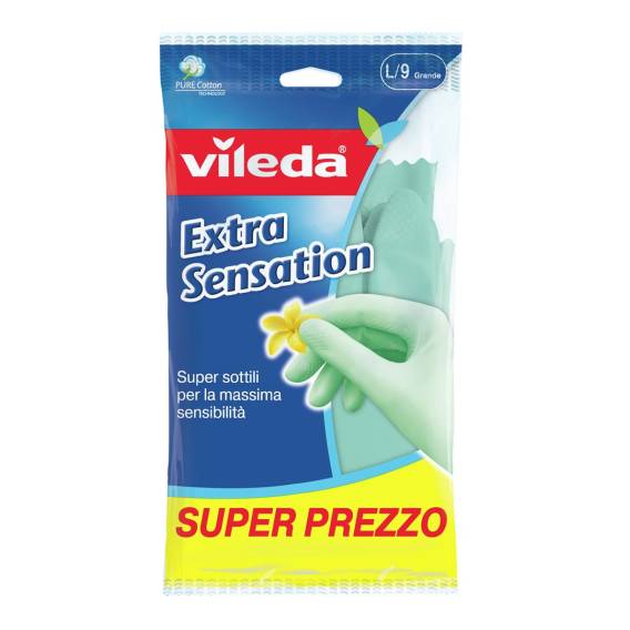 Obrázok pre Vileda Extra Sensation Rukavice pro domácnost Zelená Bavlna, Latex 1 kusů