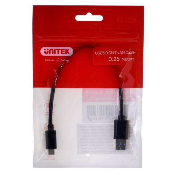Obrázok pre UNITEK KABEL USB-C - USB-A 3.1,M/M,0,25M, Y-C490BK