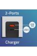 Obrázok pre Qoltec 52382 Nabíječka GaN POWER PRO | 1xUSB typ C | 1xUSB A | 100W | 5-20V | 1,5-5A | PD | Černá