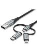 Obrázok pre Vention CQJHF kabel k mobilnímu telefonu Šedá 1 m USB A Lightning + micro-USB B + USB C