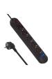 Obrázok pre Napájecí lišta Maclean, prodlužovací kabel s 5 zásuvkami + 3xUSB, 110-240V AC 50/60Hz, 2,1A max. 2500W, 1,5 m, černá, MCE395 B